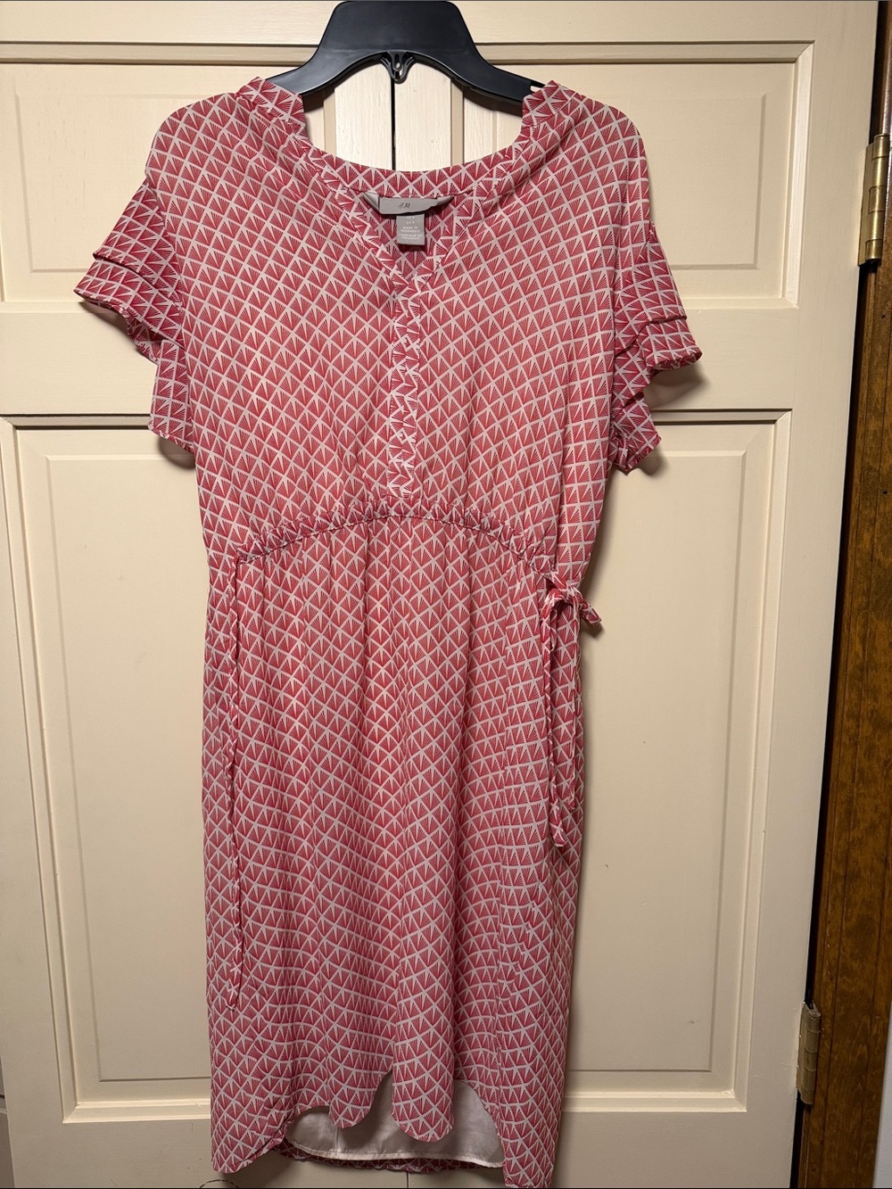 H&M Pink & White Geometric Midi Dress